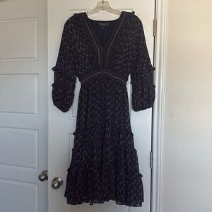 Max Studio Navy Blue Floral Dress Size Small